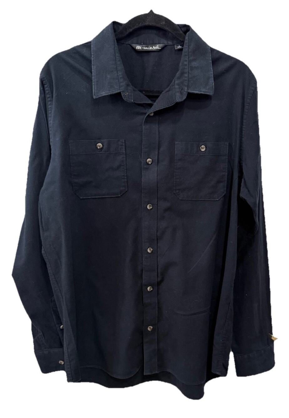 TravisMathew Cloud Flannel Shirt Mens Large Black Button Up Long Sleeve Stretch
